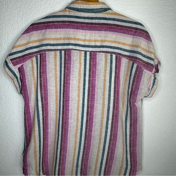 Beach Lunch Lounge Striped Linen Cotton Blend Short Sleeve Camp Shirt Large - Picture 7 of 9